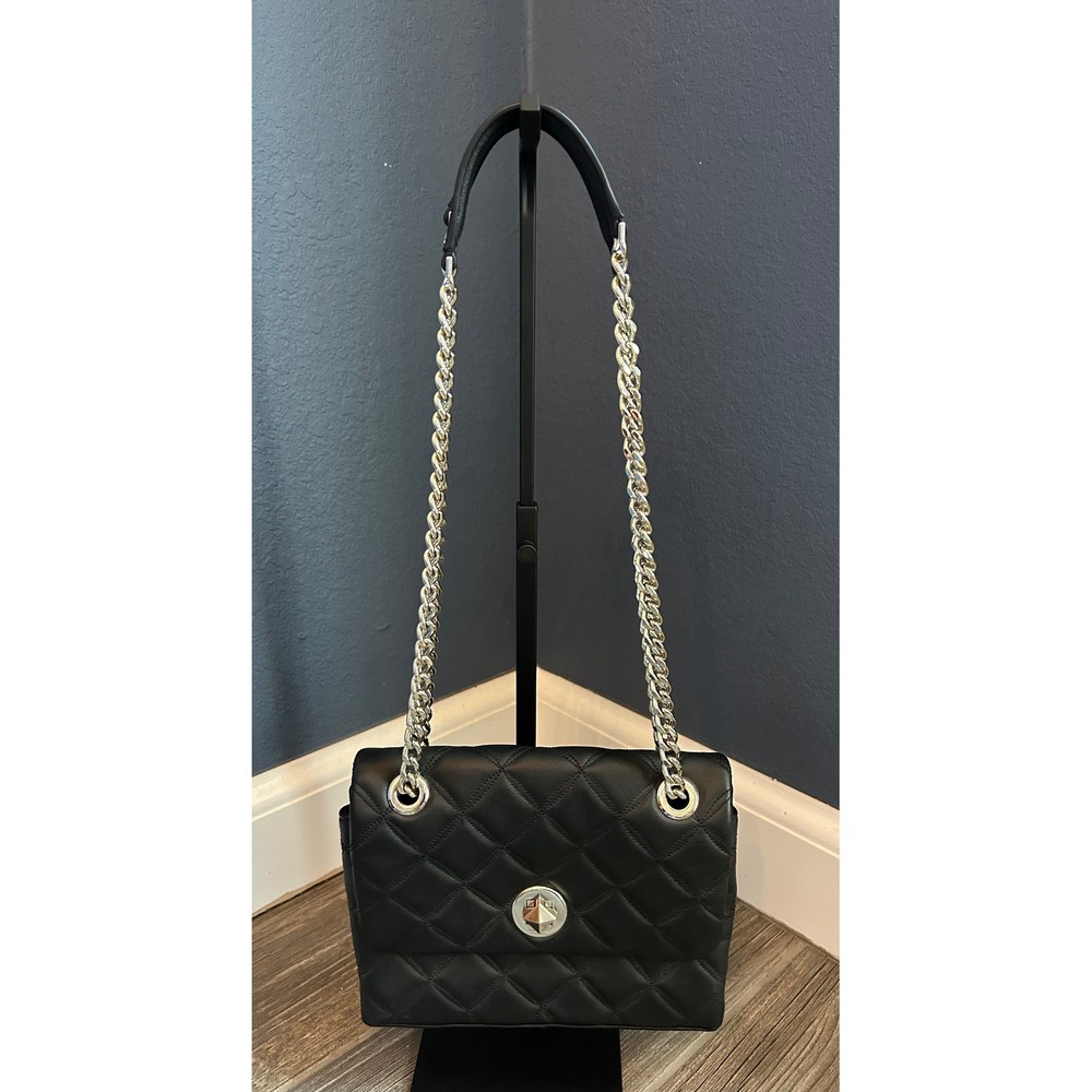 Kate Spade Natalia Medium Quilted Leather‎ Shoulder Bag Black Gold Chain COA